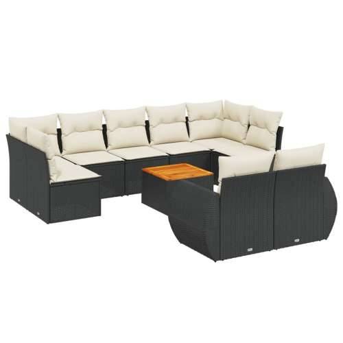 Vrtna garnitura - 10-dijelni set vrtnih sofa s jastucima crni od poliratana - Crna i krem stol + 5x srednja + 2x kutna 1 Cijena