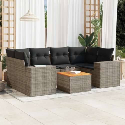 Vrtna garnitura - 7-dijelni set vrtnih sofa sivi od poliratana - Siva 1 Cijena