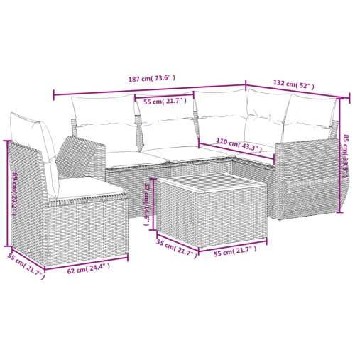 Vrtna garnitura - 6-dijelni set vrtnih sofa s jastucima bež od poliratana - Bež 2x middle + table + 1x corner 1 Cijena