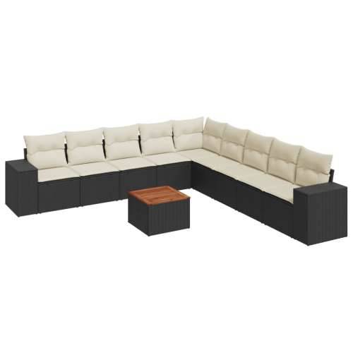 Vrtna garnitura - 10-dijelni set vrtnih sofa s jastucima crni od poliratana - Crna i krem 1 Cijena