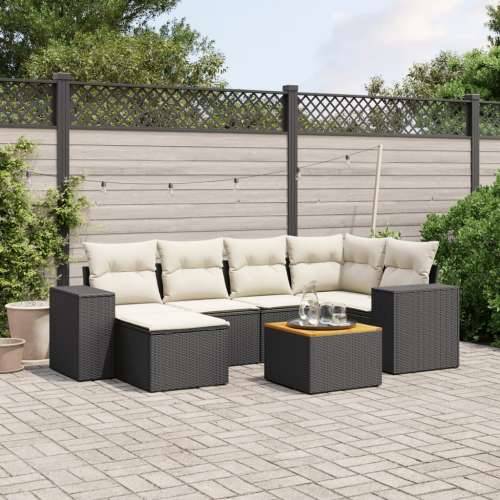 Vrtna garnitura - 7-dijelni set vrtnih sofa od poliratana s jastucima crni - Crna i krem 1 Cijena