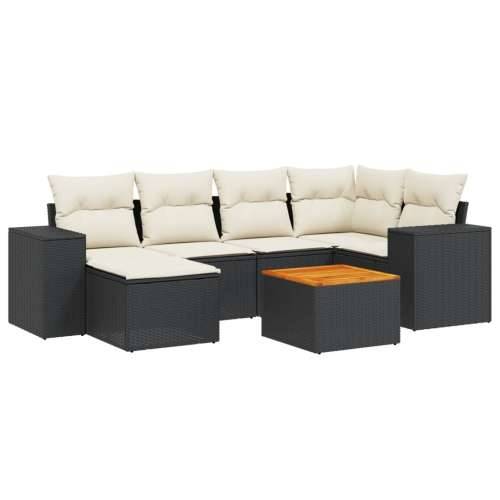 Vrtna garnitura - 7-dijelni set vrtnih sofa od poliratana s jastucima crni - Crna i krem 1 Cijena