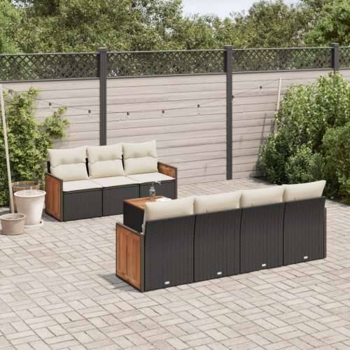 Vrtna garnitura - 8-dijelni set vrtnih sofa od poliratana s jastucima crni - Crna i krem 1 Cijena