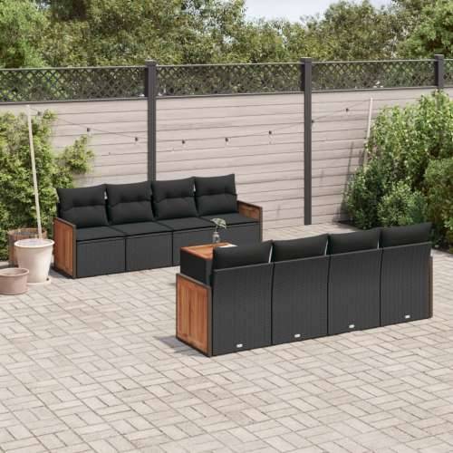 Vrtna garnitura - 9-dijelni set vrtnih sofa s jastucima crni od poliratana - Crna 1 Cijena