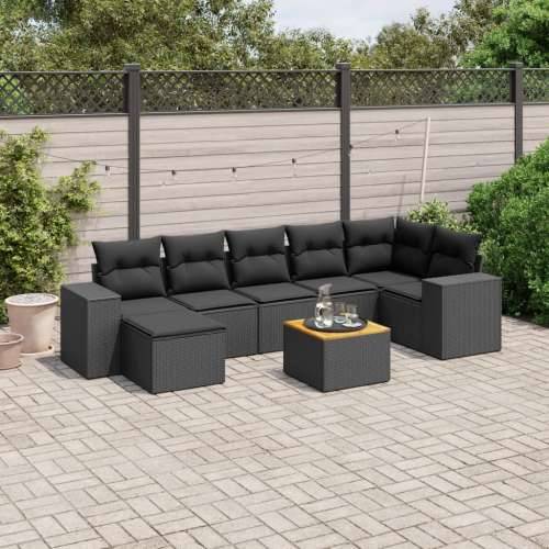 Vrtna garnitura - 8-dijelni set vrtnih sofa od poliratana s jastucima crni - Crna kutna + 3x srednja + tabure + stol 1 Cijena