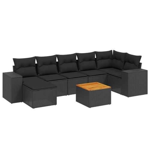 Vrtna garnitura - 8-dijelni set vrtnih sofa od poliratana s jastucima crni - Crna kutna + 3x srednja + tabure + stol 1 Cijena