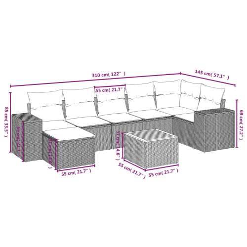 Vrtna garnitura - 8-dijelni set vrtnih sofa od poliratana s jastucima crni - Crna kutna + 3x srednja + tabure + stol 1 Cijena