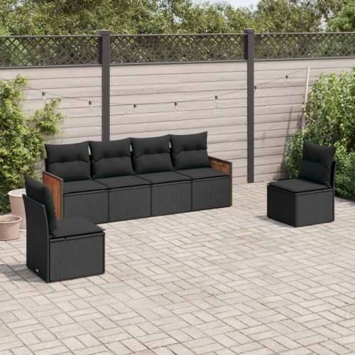 Vrtna garnitura - 6-dijelni set vrtnih sofa s jastucima crni od poliratana - Crna Bez stola 1 Cijena