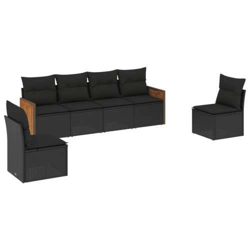 Vrtna garnitura - 6-dijelni set vrtnih sofa s jastucima crni od poliratana - Crna Bez stola 1 Cijena