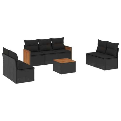 Vrtna garnitura - 8-dijelni set vrtnih sofa od poliratana s jastucima crni - Crna Sa stolom 1 Cijena