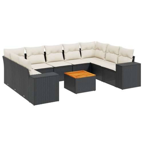 Vrtna garnitura - 10-dijelni set vrtnih sofa s jastucima crni od poliratana - Crna i krem 2x kutna + 5x srednja + stol 1 Cijena