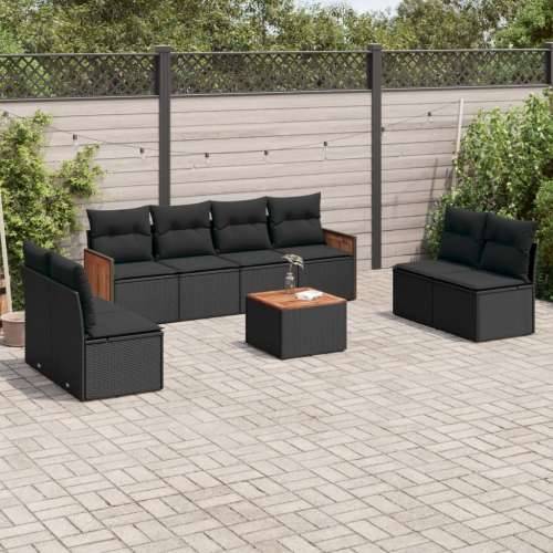 Vrtna garnitura - 9-dijelni set vrtnih sofa s jastucima crni od poliratana - Crna Sa stolom 1 Cijena