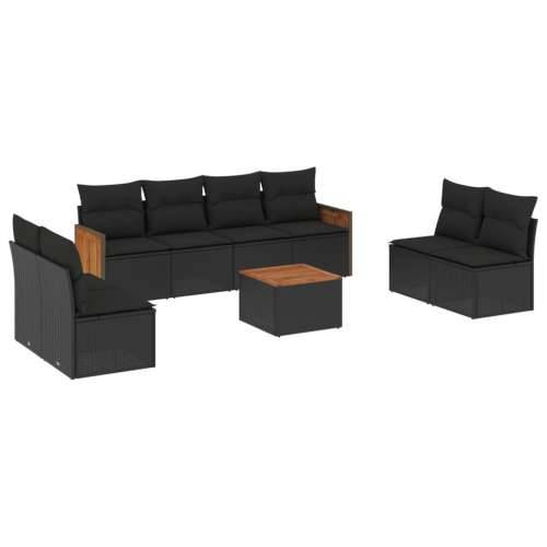 Vrtna garnitura - 9-dijelni set vrtnih sofa s jastucima crni od poliratana - Crna Sa stolom 1 Cijena