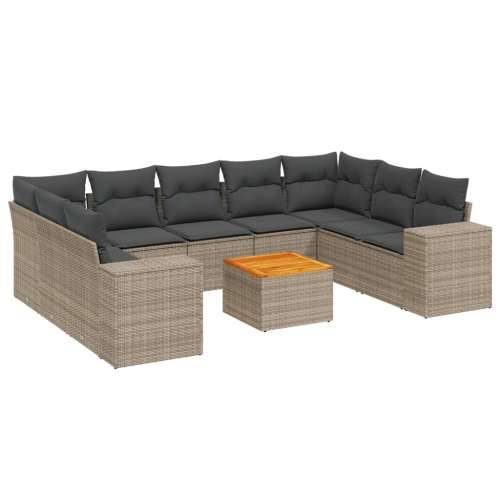 Vrtna garnitura - 10-dijelni set vrtnih sofa od poliratana s jastucima sivi - siva i tamnosiva 2x kutna + 5x srednja + stol 1 Cijena