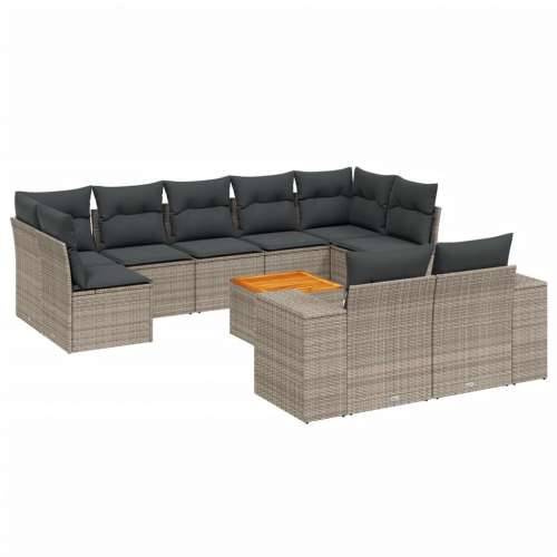Vrtna garnitura - 10-dijelni set vrtnih sofa od poliratana s jastucima sivi - siva i tamnosiva 5x srednja + 2x kutna + stol 1 Cijena