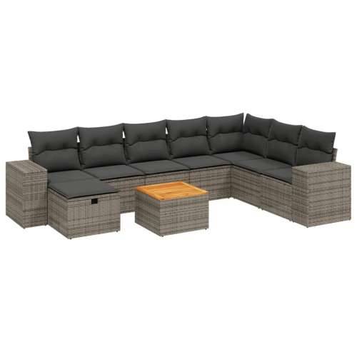 Vrtna garnitura - 9-dijelni set vrtnih sofa od poliratana s jastucima sivi - Siva bez spremišta 1 Cijena