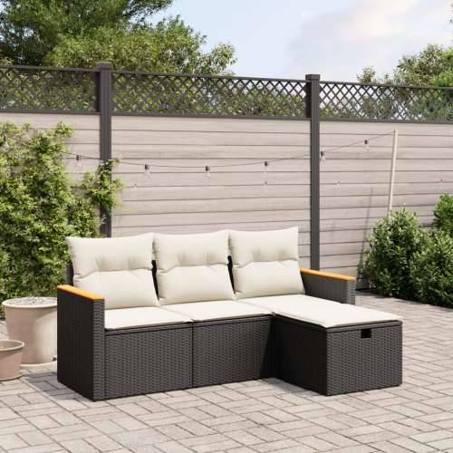 Vrtna garnitura - 4-dijelni set vrtnih sofa od poliratana s jastucima crni - Crna i krem bez spremišta 1 Cijena