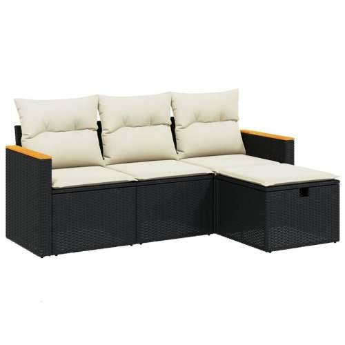 Vrtna garnitura - 4-dijelni set vrtnih sofa od poliratana s jastucima crni - Crna i krem bez spremišta 1 Cijena