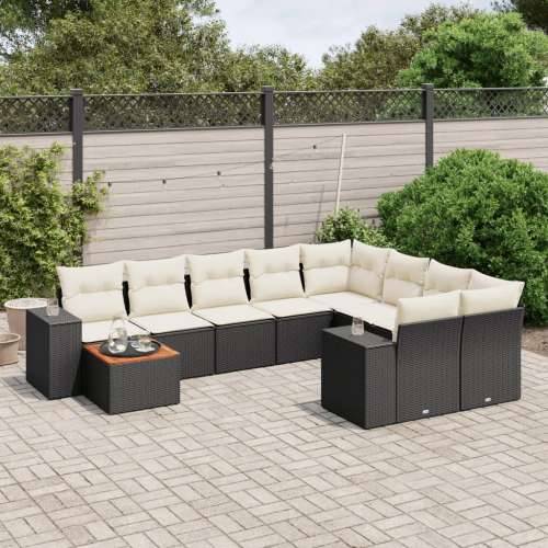 Vrtna garnitura - 10-dijelni set vrtnih sofa s jastucima crni od poliratana - Crna i krem table + 2x corner + 5x middler 1 Cijena