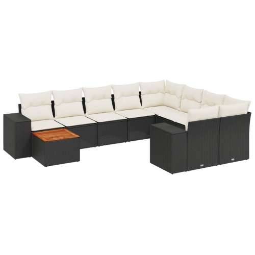 Vrtna garnitura - 10-dijelni set vrtnih sofa s jastucima crni od poliratana - Crna i krem table + 2x corner + 5x middler 1 Cijena