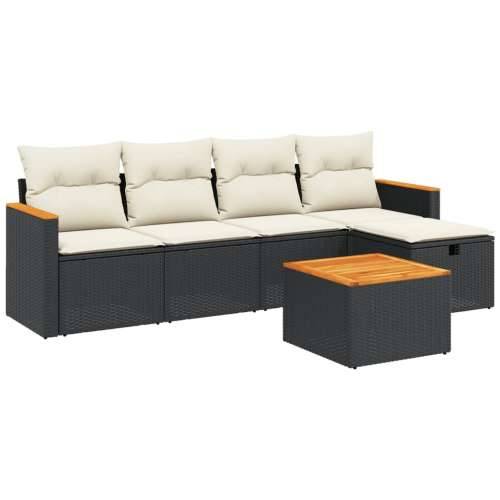Vrtna garnitura - 6-dijelni set vrtnih sofa s jastucima crni od poliratana - Crna i krem bez spremišta 5 Cijena