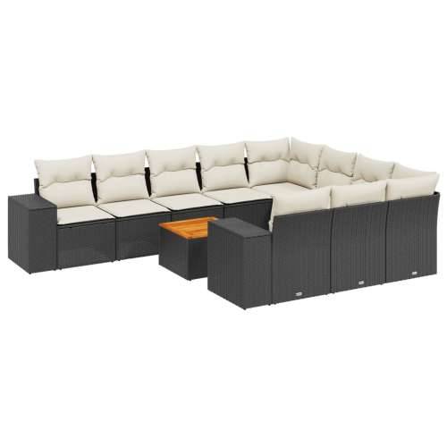 Vrtna garnitura - 11-dijelni set vrtnih sofa od poliratana s jastucima crni - Crna i krem 6x srednja + 2x kutna + stol 1 Cijena