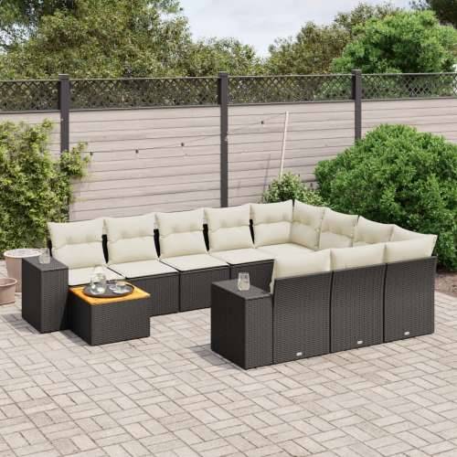 Vrtna garnitura - 11-dijelni set vrtnih sofa od poliratana s jastucima crni - Crna i krem stol + 6x srednja + 2x kutna 1 Cijena
