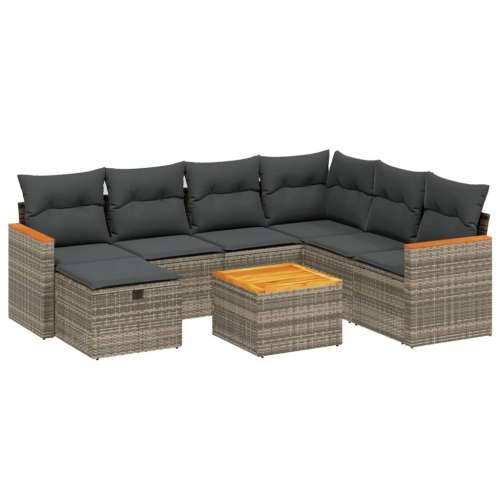 Vrtna garnitura - 8-dijelni set vrtnih sofa od poliratana s jastucima sivi - Siva Sa stolom 1 Cijena