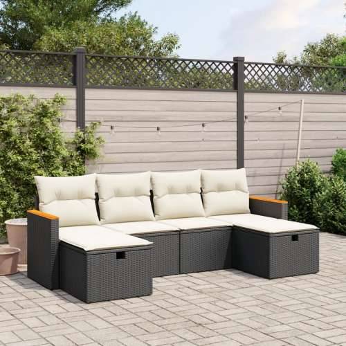 Vrtna garnitura - 6-dijelni set vrtnih sofa s jastucima crni od poliratana - Crna i krem bez spremišta 1 Cijena