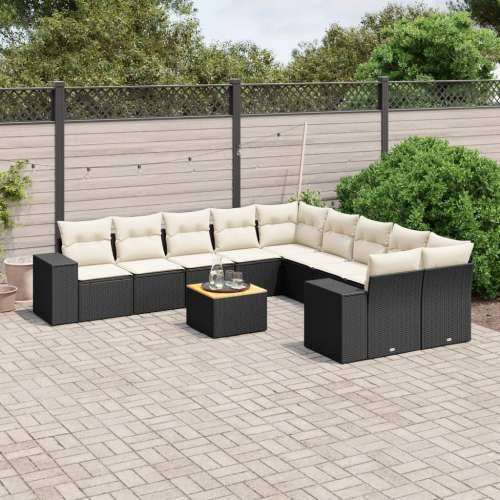 Vrtna garnitura - 11-dijelni set vrtnih sofa od poliratana s jastucima crni - Crna i krem table + 2x corner + 6x middler 1 Cijena