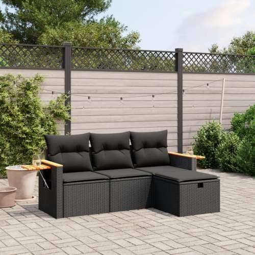 Vrtna garnitura - 4-dijelni set vrtnih sofa od poliratana s jastucima crni - Crna bez spremišta 1 Cijena