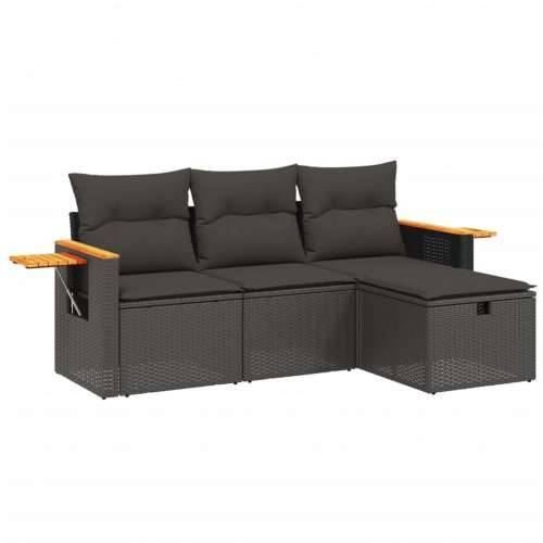 Vrtna garnitura - 4-dijelni set vrtnih sofa od poliratana s jastucima crni - Crna bez spremišta 1 Cijena