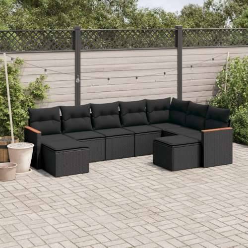 Vrtna garnitura - 9-dijelni set vrtnih sofa s jastucima crni od poliratana - Crna Bez stola 1 Cijena