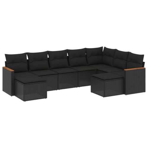 Vrtna garnitura - 9-dijelni set vrtnih sofa s jastucima crni od poliratana - Crna Bez stola 1 Cijena