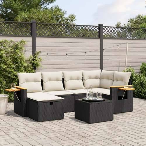 Vrtna garnitura - 7-dijelni set vrtnih sofa od poliratana s jastucima crni - Crna i krem bez spremišta 6 Cijena