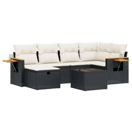 Vrtna garnitura - 7-dijelni set vrtnih sofa od poliratana s jastucima crni - Crna i krem bez spremišta 6 Cijena