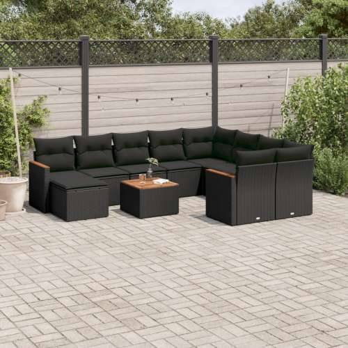 Vrtna garnitura - 11-dijelni set vrtnih sofa od poliratana s jastucima crni - Crna 1 Cijena