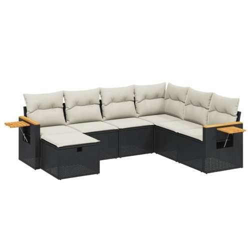 Vrtna garnitura - 7-dijelni set vrtnih sofa od poliratana s jastucima crni - Crna i krem Bez stola 1 Cijena