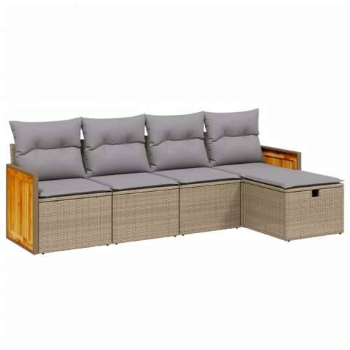 Vrtna garnitura - 5-dijelni set vrtnih sofa s jastucima bež od poliratana - Miješana bež bez spremišta 5 Cijena