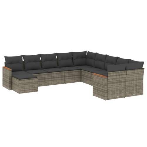 Vrtna garnitura - 11-dijelni set vrtnih sofa od poliratana s jastucima sivi - Siva Bez stola 1 Cijena