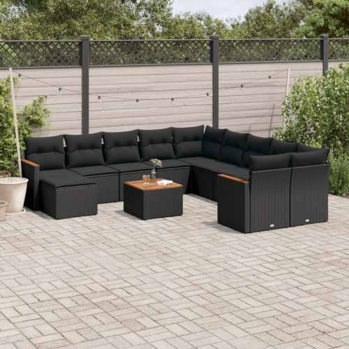 Vrtna garnitura - 12-dijelni set vrtnih sofa od poliratana s jastucima crni - Crna Sa stolom 1 Cijena