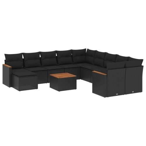 Vrtna garnitura - 12-dijelni set vrtnih sofa od poliratana s jastucima crni - Crna Sa stolom 1 Cijena