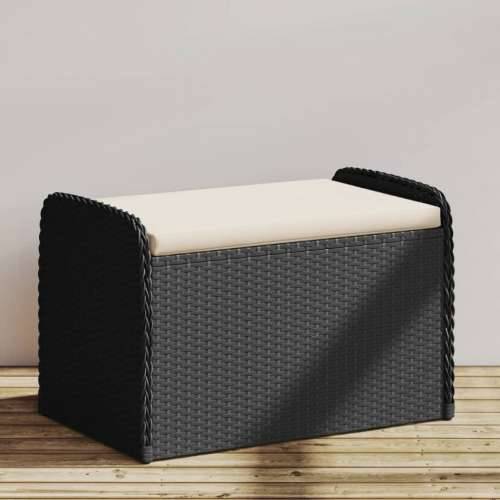 Klupa za pohranu s jastukom crna 80 x 51 x 52 cm od poliratana - Crna 80 x 51 x 52 cm 1 Cijena