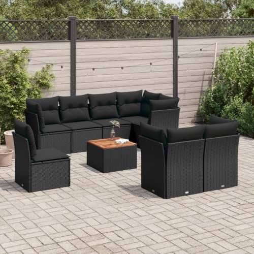 Vrtna garnitura - 9-dijelni set vrtnih sofa s jastucima crni od poliratana - Crna 3x srednja + 5x kutna + stol 1 Cijena