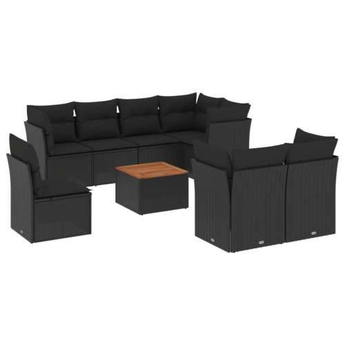 Vrtna garnitura - 9-dijelni set vrtnih sofa s jastucima crni od poliratana - Crna 3x srednja + 5x kutna + stol 1 Cijena