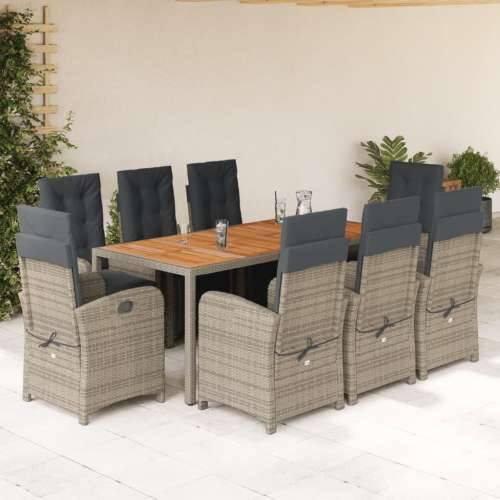 Vrtna garnitura - 9-dijelni vrtni blagovaonski set sivi od poliratana - Siva Dužina stola 190 cm 8 Cijena