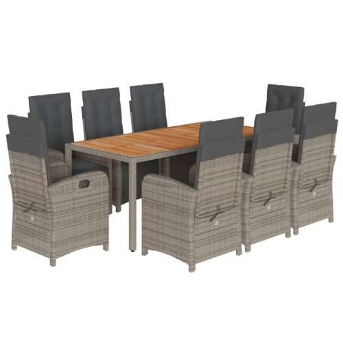 Vrtna garnitura - 9-dijelni vrtni blagovaonski set sivi od poliratana - Siva Dužina stola 190 cm 8 Cijena