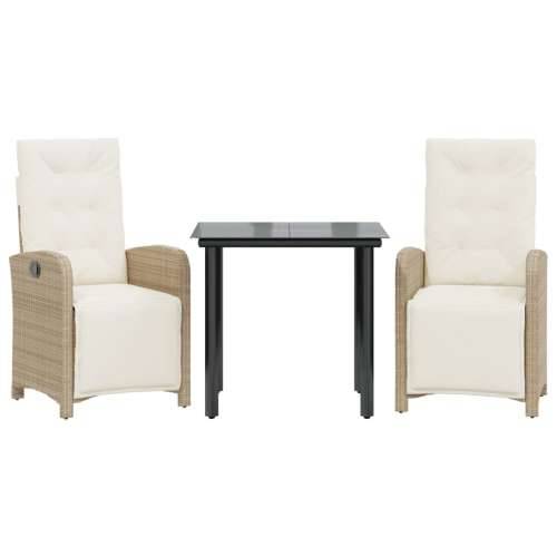 3-dijelni bistro set s jastucima bež od poliratana - Dužina stola 80 cm Okrugla noga 2 Cijena