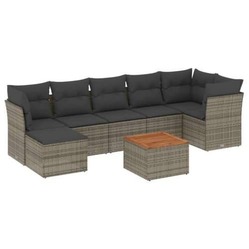 Vrtna garnitura - 8-dijelni set vrtnih sofa od poliratana s jastucima sivi - siva i tamnosiva 3x kutna + 3x srednja + tabure + s Cijena