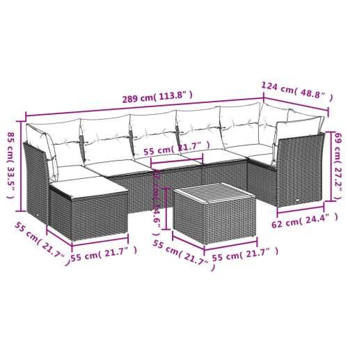 Vrtna garnitura - 8-dijelni set vrtnih sofa od poliratana s jastucima sivi - siva i tamnosiva 3x kutna + 3x srednja + tabure + s Cijena